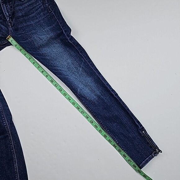 Express -1106 Blue Dark Wash Mid Rise Zip Ankle Skinny Jeans Leggings Size 4L - Picture 6 of 7